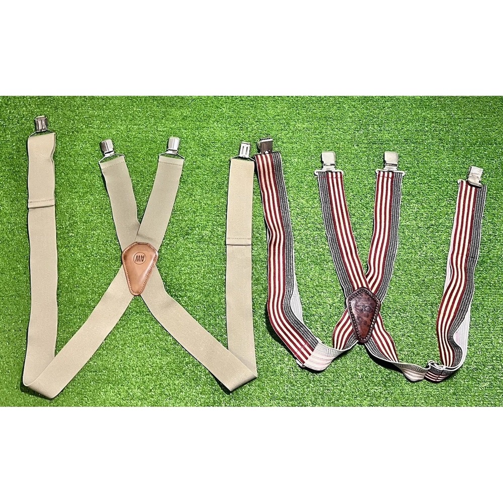 Vintage Suspenders Lot Of 2 One Size Western USA leather Cotton 90s Flag‎